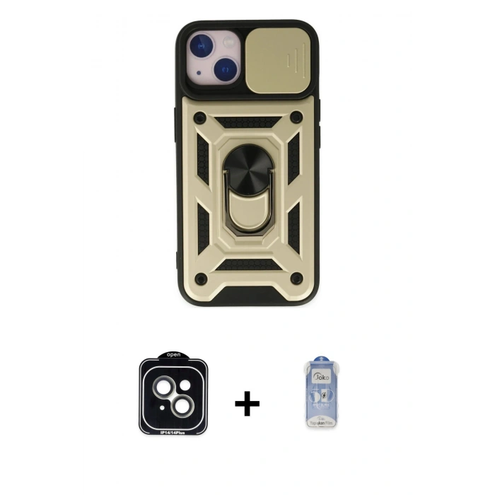 MARSİLYAN™- iPhone 14 Kılıf Ahenk Klasik - Siyah Joko Magic 5D Cam + PVD Metal Kamera Lens - YL