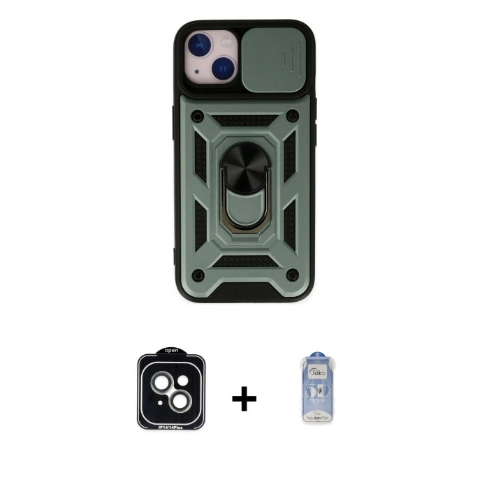 MARSİLYAN™- iPhone 14 Kılıf Ahenk Klasik - Siyah Joko Magic 5D Cam + PVD Metal Kamera Lens - YL