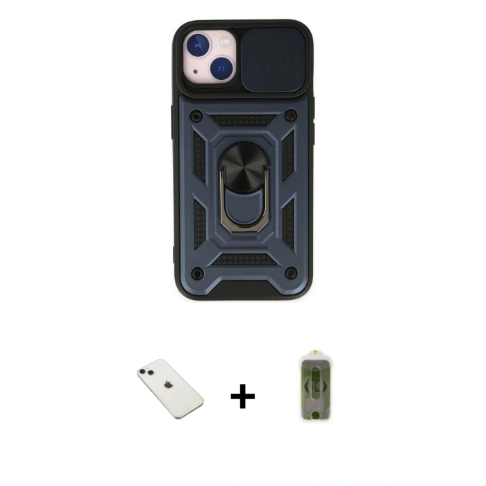 MARSİLYAN™- iPhone 14 Kılıf Ahenk Klasik - Siyah Joko Magic 5D Hayalet Cam + Diamond Kamera Lens - YL