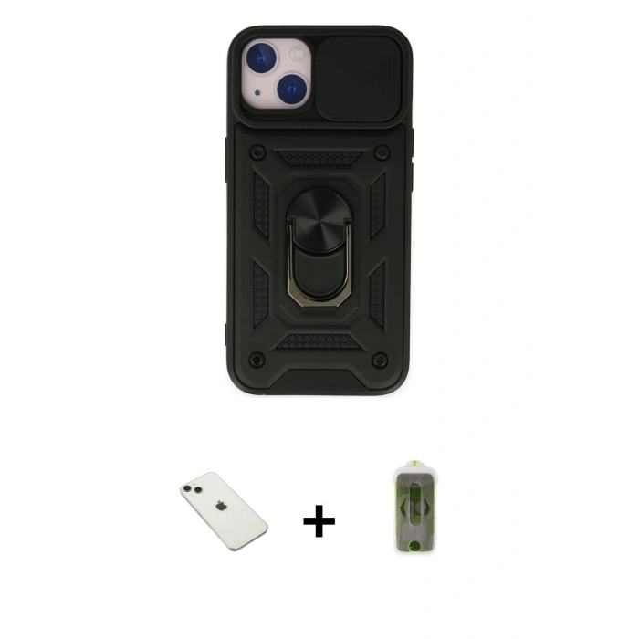 MARSİLYAN™- iPhone 14 Kılıf Ahenk Klasik - Siyah Joko Magic 5D Hayalet Cam + Diamond Kamera Lens - YL