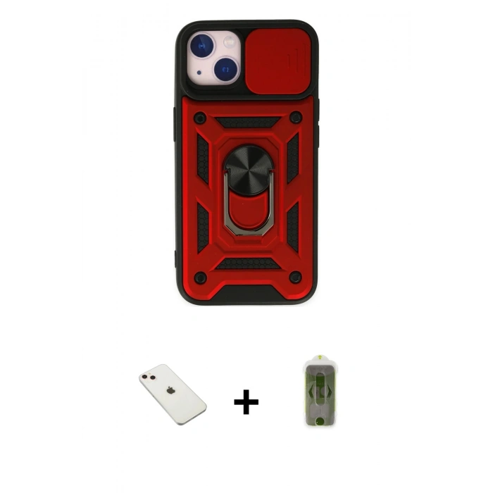 MARSİLYAN™- iPhone 14 Kılıf Ahenk Klasik - Siyah Joko Magic 5D Hayalet Cam + Pembe Diamond Kamera Lens