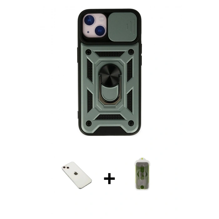 MARSİLYAN™- iPhone 14 Kılıf Ahenk Klasik - Siyah Joko Magic 5D Hayalet Cam + Pembe Diamond Kamera Lens