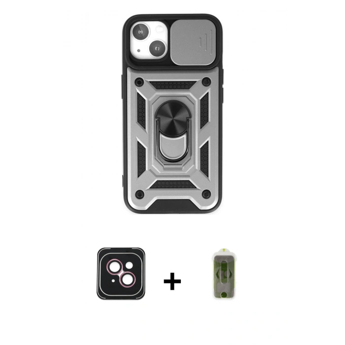 MARSİLYAN™- iPhone 14 Kılıf Ahenk Klasik - Siyah Joko Magic 5D Hayalet Cam + PVD Metal Kamera Lens - PE