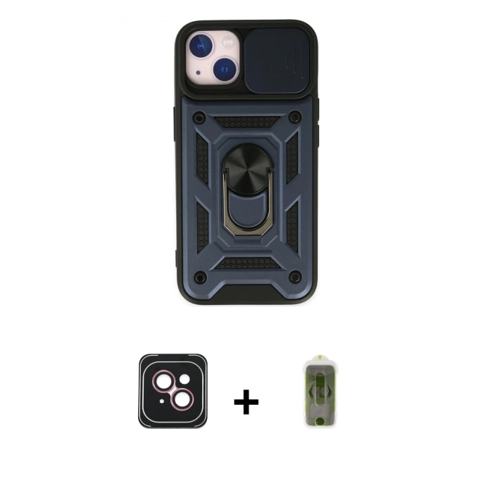 MARSİLYAN™- iPhone 14 Kılıf Ahenk Klasik - Siyah Joko Magic 5D Hayalet Cam + PVD Metal Kamera Lens - PE