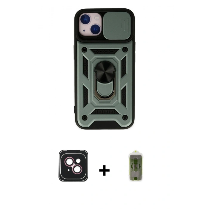 MARSİLYAN™- iPhone 14 Kılıf Ahenk Klasik - Siyah Joko Magic 5D Hayalet Cam + PVD Metal Kamera Lens - PE