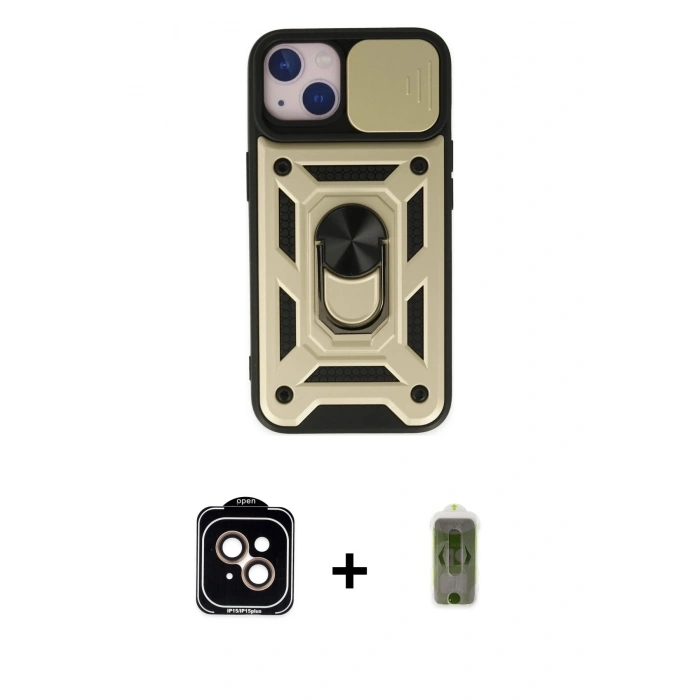 MARSİLYAN™- iPhone 14 Kılıf Ahenk Klasik - Siyah Joko Magic 5D Hayalet Cam + PVD Metal Kamera Lens - TU