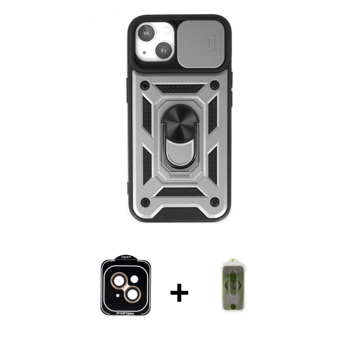 MARSİLYAN™- iPhone 14 Kılıf Ahenk Klasik - Siyah Joko Magic 5D Hayalet Cam + PVD Metal Kamera Lens - TU