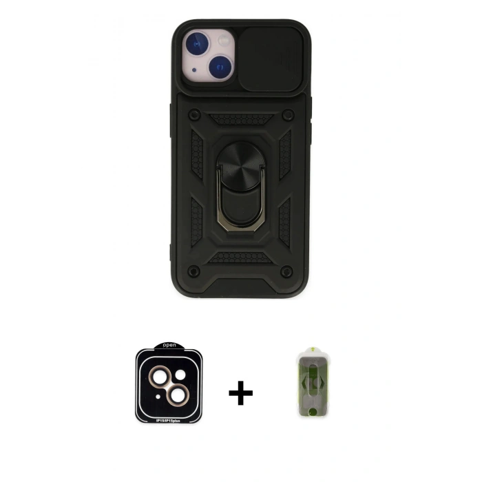 MARSİLYAN™- iPhone 14 Kılıf Ahenk Klasik - Siyah Joko Magic 5D Hayalet Cam + PVD Metal Kamera Lens - TU