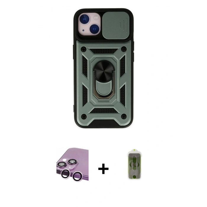 MARSİLYAN™- iPhone 14 Kılıf Ahenk Klasik - Siyah Joko Magic 5D Hayalet Cam + Raze Metal Kamera Lens - MR