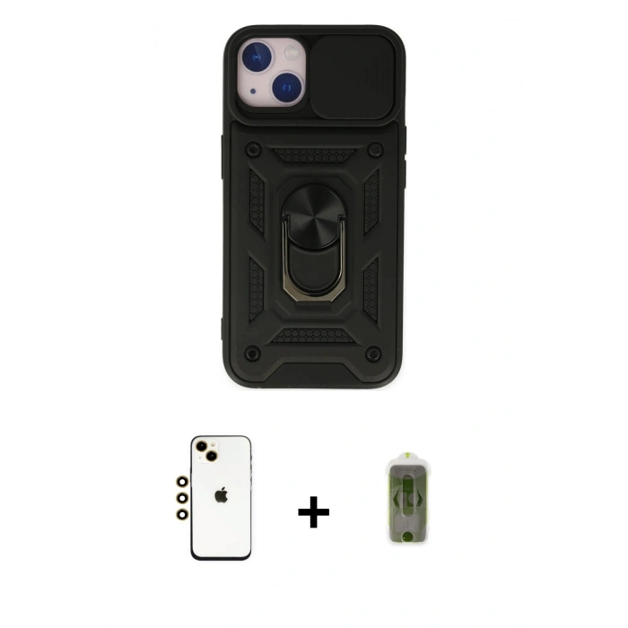 MARSİLYAN™- iPhone 14 Kılıf Ahenk Klasik - Siyah Joko Magic 5D Hayalet Cam + Shine Kamera Lens - GD