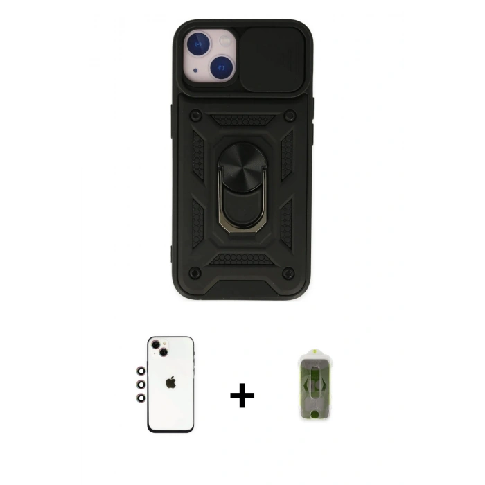MARSİLYAN™- iPhone 14 Kılıf Ahenk Klasik - Siyah Joko Magic 5D Hayalet Cam + Shine Kamera Lens - GI