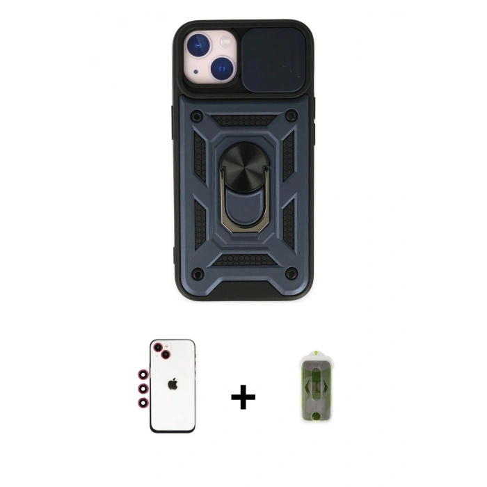 MARSİLYAN™- iPhone 14 Kılıf Ahenk Klasik - Siyah Joko Magic 5D Hayalet Cam + Shine Kamera Lens - KI