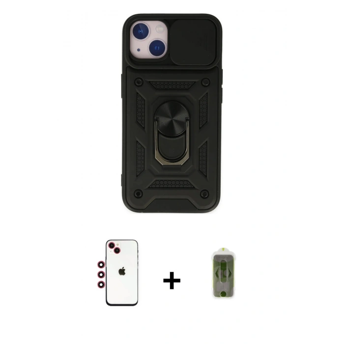 MARSİLYAN™- iPhone 14 Kılıf Ahenk Klasik - Siyah Joko Magic 5D Hayalet Cam + Shine Kamera Lens - KI