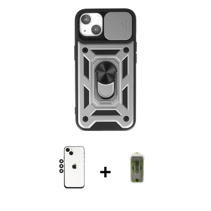 MARSİLYAN™- iPhone 14 Kılıf Ahenk Klasik - Siyah Joko Magic 5D Hayalet Cam + Shine Kamera Lens - SH