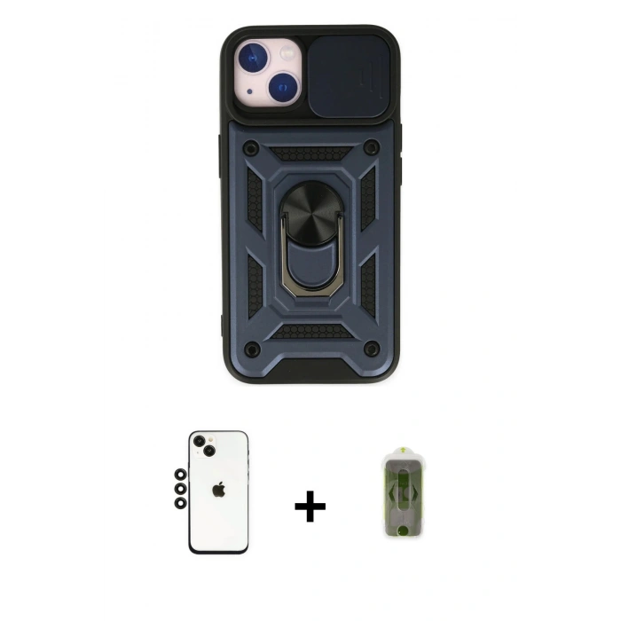 MARSİLYAN™- iPhone 14 Kılıf Ahenk Klasik - Siyah Joko Magic 5D Hayalet Cam + Shine Kamera Lens - SH
