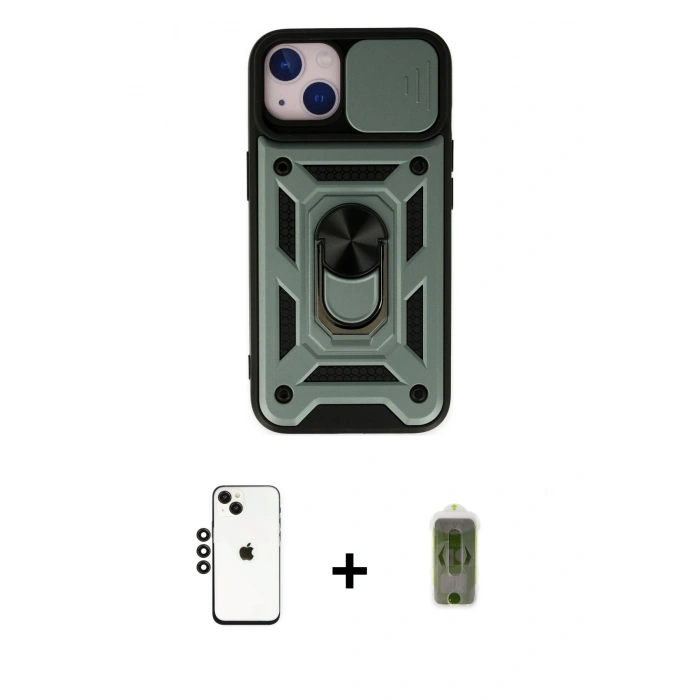 MARSİLYAN™- iPhone 14 Kılıf Ahenk Klasik - Siyah Joko Magic 5D Hayalet Cam + Shine Kamera Lens - SH