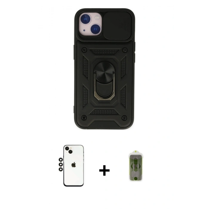 MARSİLYAN™- iPhone 14 Kılıf Ahenk Klasik - Siyah Joko Magic 5D Hayalet Cam + Shine Kamera Lens - SH