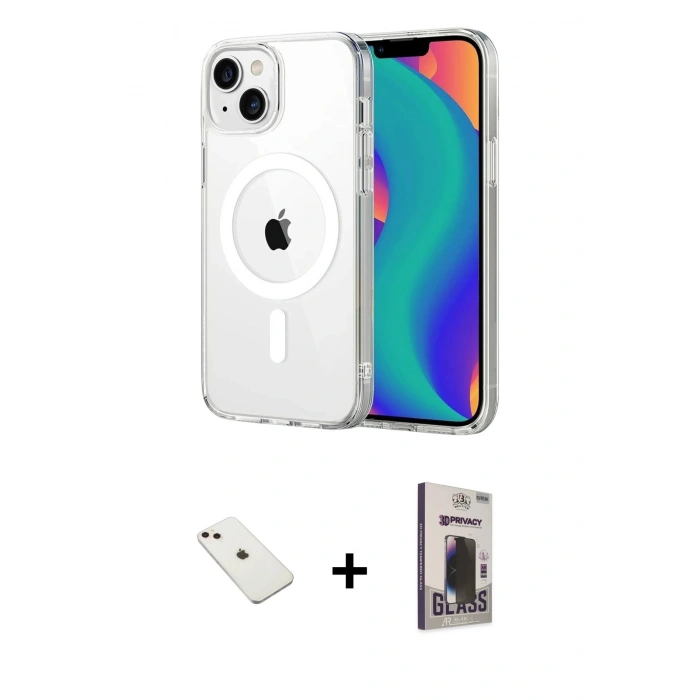 MARSİLYAN™- iPhone 14 Kılıf Ahenk Minimal Serisi - Siyah Bilvis Hayalet Cam Ekran Koruyucu + Diamond Kamera Lens - PE