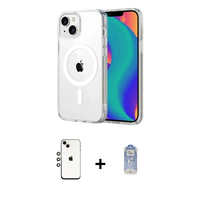 MARSİLYAN™- iPhone 14 Kılıf Ahenk Minimal Serisi - Siyah Joko Magic 5D Cam + Shine Kamera Lens - GI