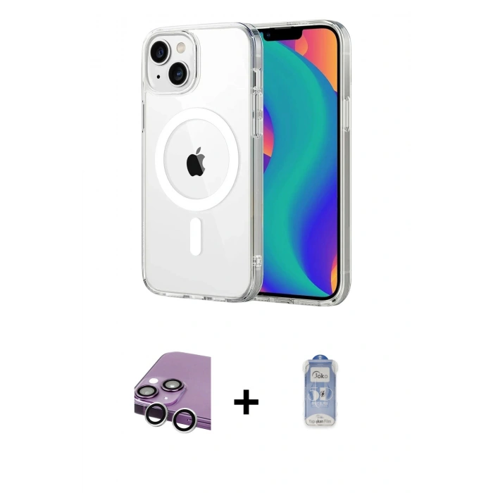 MARSİLYAN™- iPhone 14 Kılıf Ahenk Minimal Serisi - Siyah Joko Magic 5D Cam + Raze Metal Kamera Lens - GS