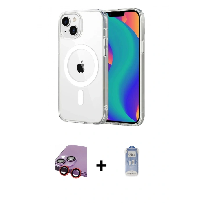 MARSİLYAN™- iPhone 14 Kılıf Ahenk Minimal Serisi - Siyah Joko Magic 5D Cam + Raze Metal Kamera Lens - KI
