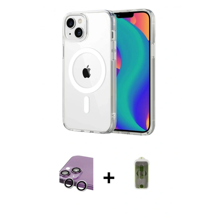 MARSİLYAN™- iPhone 14 Kılıf Ahenk Minimal Serisi - Siyah Joko Magic 5D Hayalet Cam + Raze Metal Kamera Lens - GS