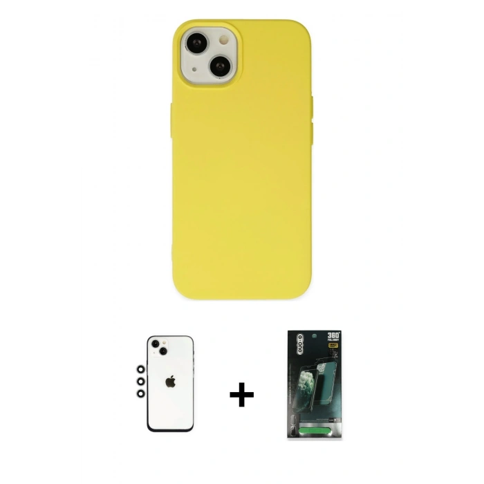 MARSİLYAN™- iPhone 14 Kılıf Ahenk Serisi - Şeffaf 360 Full Body Arka Koruyucu + Shine Kamera Lens - GS