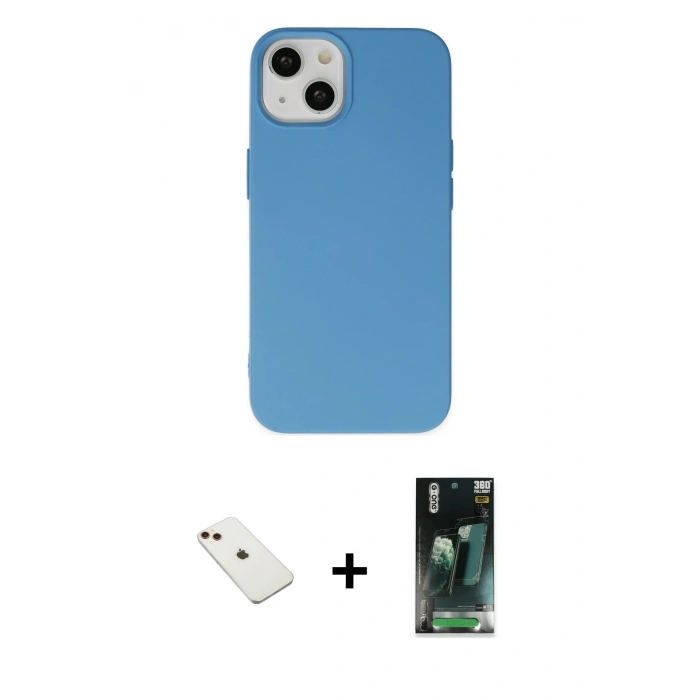 MARSİLYAN™- iPhone 14 Kılıf Ahenk Serisi - Şeffaf 360 Full Body Arka Koruyucu + Diamond Kamera Lens - KI