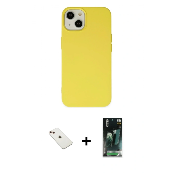 MARSİLYAN™- iPhone 14 Kılıf Ahenk Serisi - Şeffaf 360 Full Body Arka Koruyucu + Diamond Kamera Lens - KI