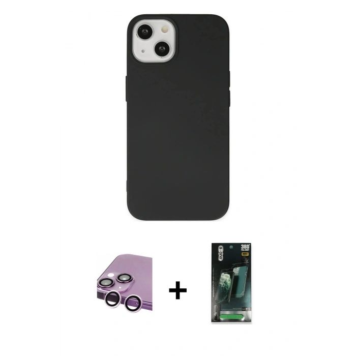 MARSİLYAN™- iPhone 14 Kılıf Ahenk Serisi - Şeffaf 360 Full Body Arka Koruyucu + Raze Metal Kamera Lens - MR