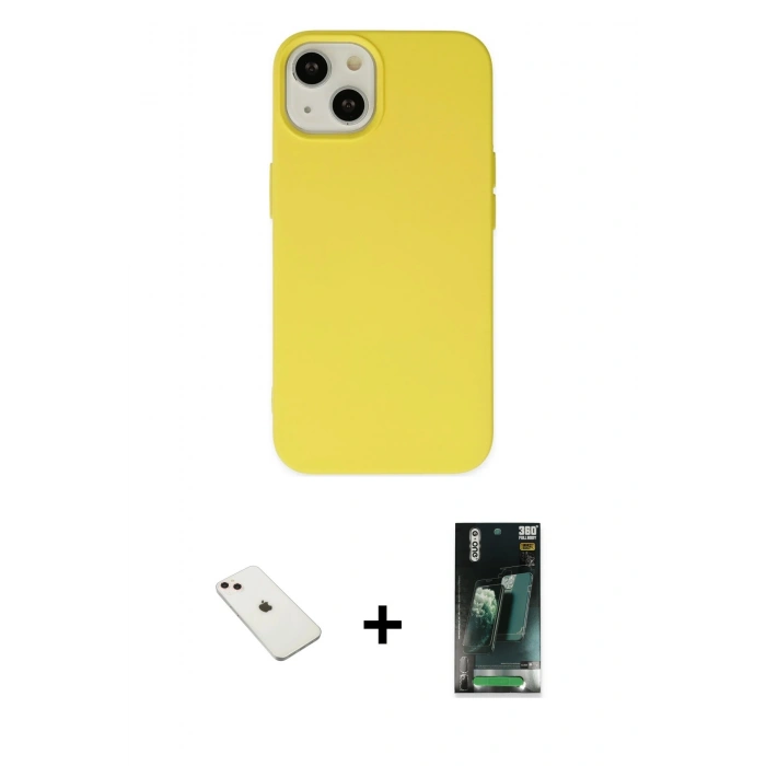 MARSİLYAN™- iPhone 14 Kılıf Ahenk Serisi - Şeffaf 360 Full Body Arka Koruyucu + Pembe Diamond Kamera Lens