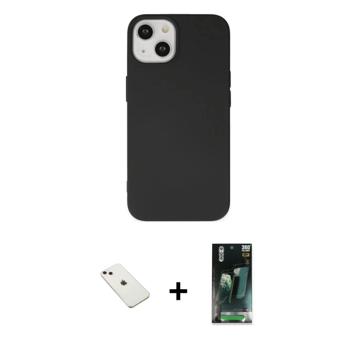 MARSİLYAN™- iPhone 14 Kılıf Ahenk Serisi - Şeffaf 360 Full Body Arka Koruyucu + Pembe Diamond Kamera Lens