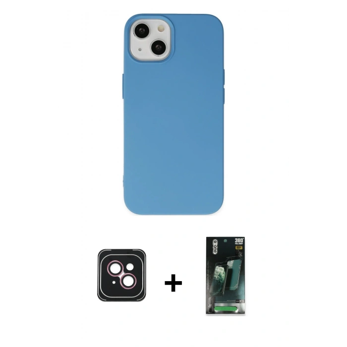 MARSİLYAN™- iPhone 14 Kılıf Ahenk Serisi - Şeffaf 360 Full Body Arka Koruyucu + PVD Metal Kamera Lens - PE