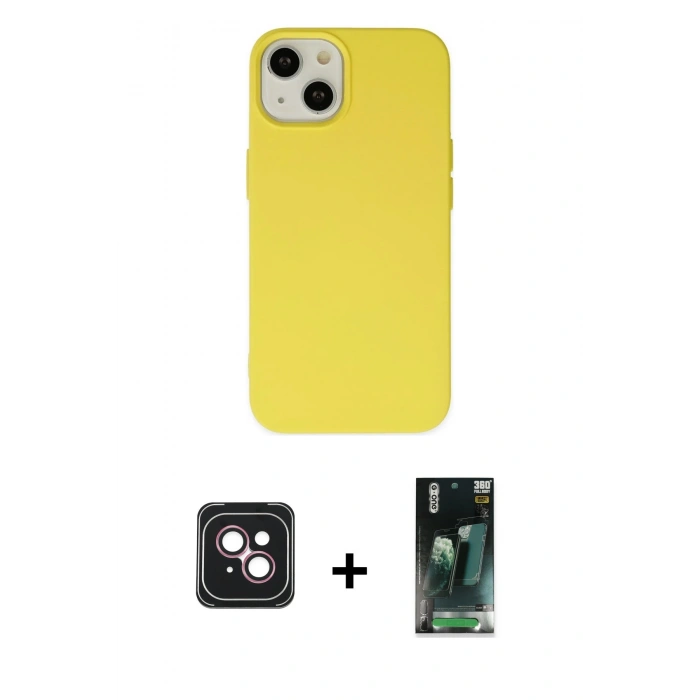 MARSİLYAN™- iPhone 14 Kılıf Ahenk Serisi - Şeffaf 360 Full Body Arka Koruyucu + PVD Metal Kamera Lens - PE