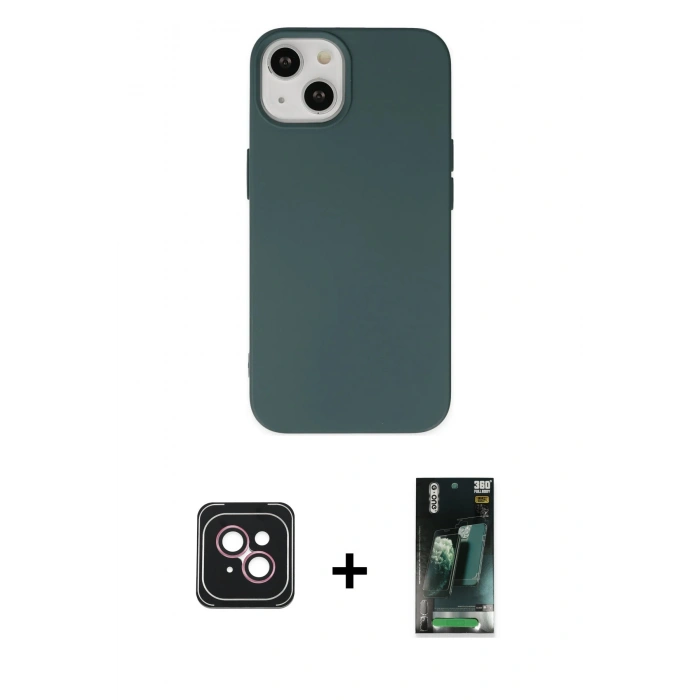 MARSİLYAN™- iPhone 14 Kılıf Ahenk Serisi - Şeffaf 360 Full Body Arka Koruyucu + PVD Metal Kamera Lens - PE