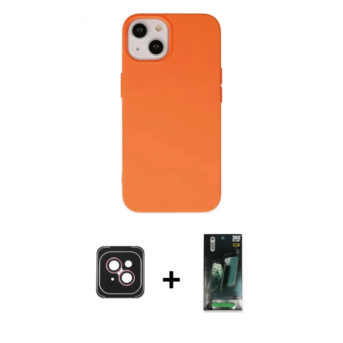MARSİLYAN™- iPhone 14 Kılıf Ahenk Serisi - Şeffaf 360 Full Body Arka Koruyucu + PVD Metal Kamera Lens - PE