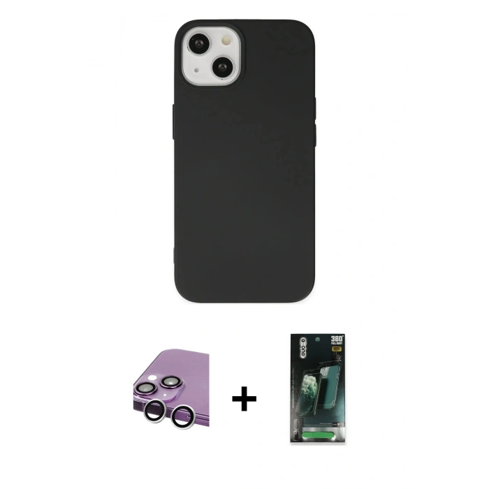 MARSİLYAN™- iPhone 14 Kılıf Ahenk Serisi - Şeffaf 360 Full Body Arka Koruyucu + Raze Metal Kamera Lens - GS