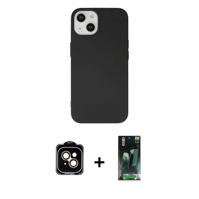 MARSİLYAN™- iPhone 14 Kılıf Ahenk Serisi - Şeffaf 360 Full Body Arka Koruyucu + PVD Metal Kamera Lens - TU