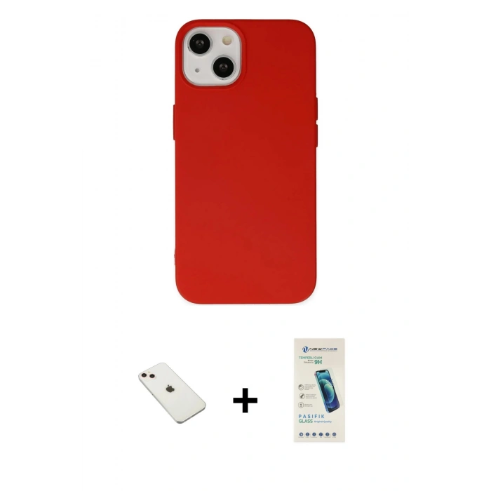 MARSİLYAN™- iPhone 14 Kılıf Ahenk Serisi - Şeffaf Pasifik Cam Ekran Koruyucu + Diamond Kamera Lens - PE