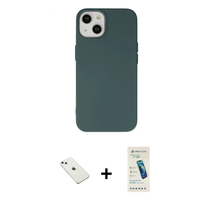MARSİLYAN™- iPhone 14 Kılıf Ahenk Serisi - Şeffaf Pasifik Cam Ekran Koruyucu + Diamond Kamera Lens - SABE
