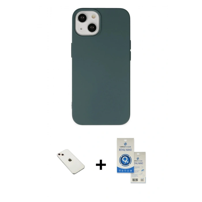 MARSİLYAN™- iPhone 14 Kılıf Ahenk Serisi - Şeffaf Royal Nano Ekran Koruyucu + Diamond Kamera Lens - PE