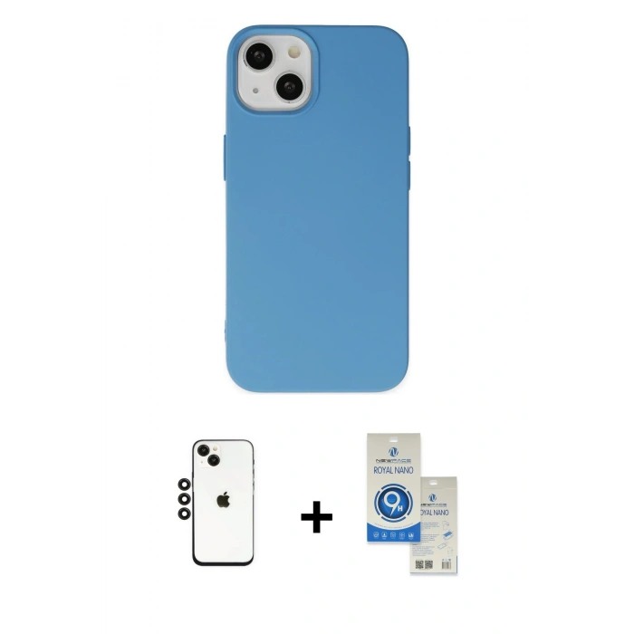 MARSİLYAN™- iPhone 14 Kılıf Ahenk Serisi - Şeffaf Royal Nano Ekran Koruyucu + Shine Kamera Lens - SH