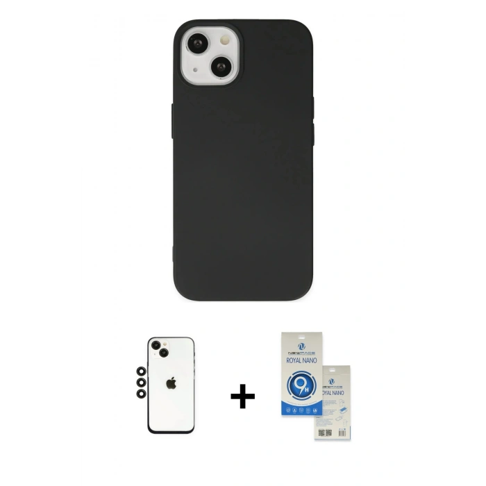MARSİLYAN™- iPhone 14 Kılıf Ahenk Serisi - Şeffaf Royal Nano Ekran Koruyucu + Shine Kamera Lens - SH