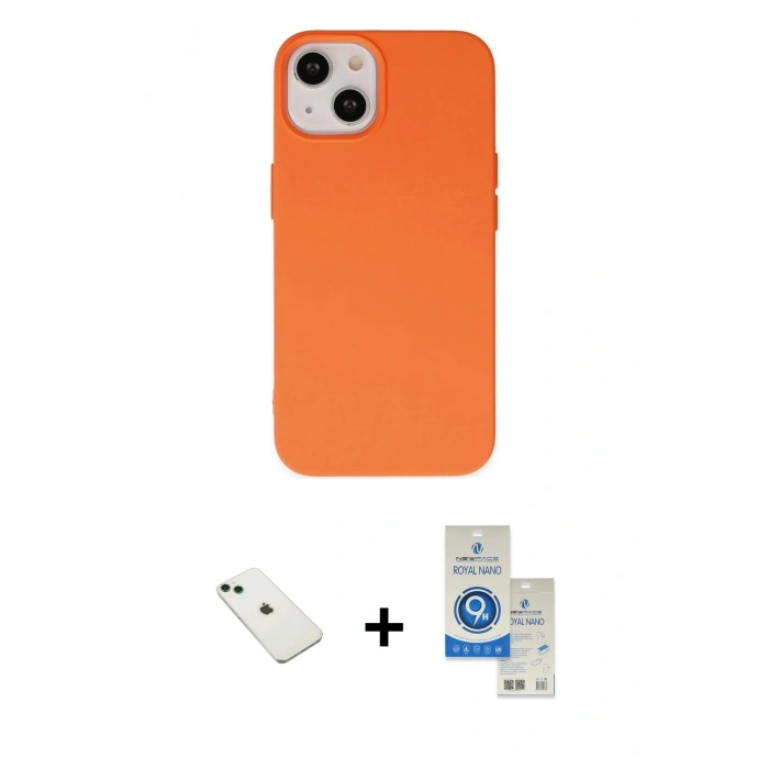 MARSİLYAN™- iPhone 14 Kılıf Ahenk Serisi - Şeffaf Royal Nano Ekran Koruyucu + Diamond Kamera Lens - YL