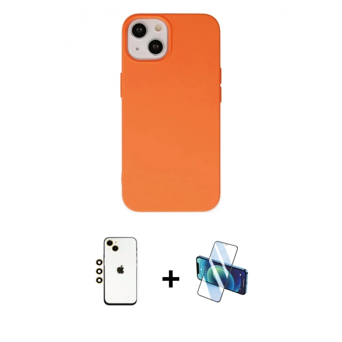 MARSİLYAN™- iPhone 14 Kılıf Ahenk Serisi - Siyah 3D Antistatik Cam Ekran Koruyucu + Shine Kamera Lens - GD