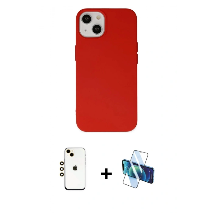 MARSİLYAN™- iPhone 14 Kılıf Ahenk Serisi - Siyah 3D Antistatik Cam Ekran Koruyucu + Shine Kamera Lens - GD