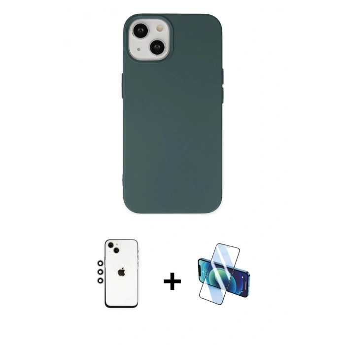 MARSİLYAN™- iPhone 14 Kılıf Ahenk Serisi - Siyah 3D Antistatik Cam Ekran Koruyucu + Shine Kamera Lens - GS