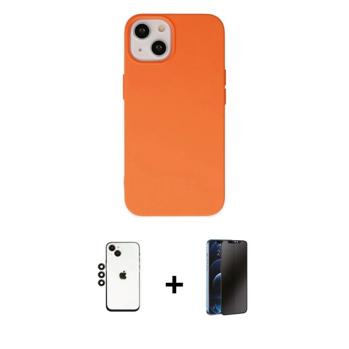 MARSİLYAN™- iPhone 14 Kılıf Ahenk Serisi - Siyah 3D Antistatik Hayalet Cam Ekran Koruyucu + Shine Kamera Lens - SH