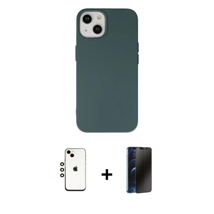 MARSİLYAN™- iPhone 14 Kılıf Ahenk Serisi - Siyah 3D Antistatik Hayalet Cam Ekran Koruyucu + Shine Kamera Lens - GD