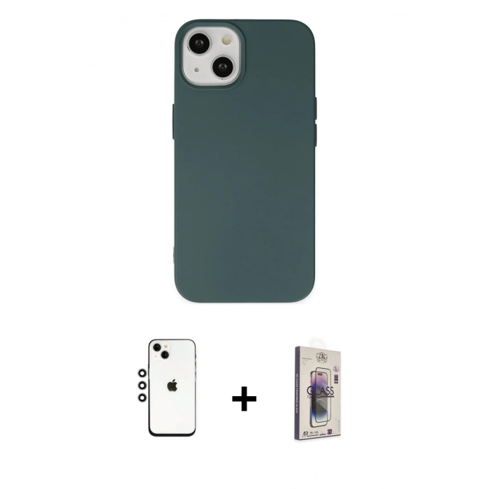 MARSİLYAN™- iPhone 14 Kılıf Ahenk Serisi - Siyah Bilvis 3D Cam Ekran Koruyucu + Shine Kamera Lens - GS